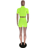 Women's Sports Casual Cropped Top Shorts Solid Color Two-piece Set