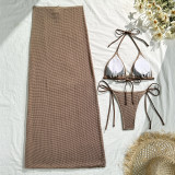 Solid Color Mesh Long Skirt Starfish Bikini Three-Piece Swimsuit