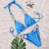 sexy solid color metal diamond bikini Two Pieces swimsuit