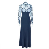 Fashion Patchwork women's slim Bodycon long sleeve fake two-piece long dress