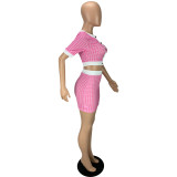 Women's Summer Houndstooth Short Sleeve Top Tight Fitting Shorts Set