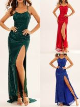Spring and summer sling sequins slit trailing evening dress Formal Party sexy suspender dress Spring and summer sling sequins slit trailing evening dress Formal Party sexy suspender dress