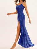 Spring and summer sling sequins slit trailing evening dress Formal Party sexy suspender dress