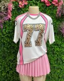 Fashion Trend Loose Casual Contrast Color Leopard Print Top Short Sleeve Patchwork T-Shirt