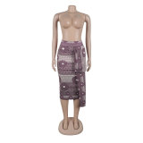 Women Printed Elastic Slit Bodycon Dress
