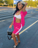 Women's Fashion Letter Embroidery Zipper Sports Two-Piece Shorts Set