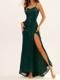 Spring and summer sling sequins slit trailing evening dress Formal Party sexy suspender dress