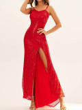 Spring and summer sling sequins slit trailing evening dress Formal Party sexy suspender dress