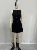 Spring Summer women's  solid color sleeveless Slim Waist pleated short dress