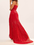 Spring and summer sling sequins slit trailing evening dress Formal Party sexy suspender dress