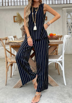 Spring Summer style striped vest wide-leg pants fashion two-piece Set