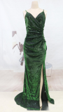 V-Neck Shiny Slit Evening Dress