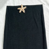 Solid Color Mesh Long Skirt Starfish Bikini Three-Piece Swimsuit
