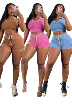 Women's Ribbed fashion Casual Two Piece Shorts Set Women's Ribbed fashion Casual Two Piece Shorts Set