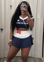 Fashionable Women's Printed Casual Sports Crop Top Skirt Two Piece Set