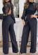 Women's black See-Through Lace Patchwork Lantern sleeves Low Back Lace-Up slim jumpsuit