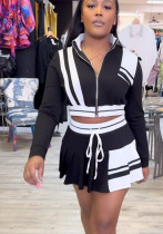Spring Women's Clothing color contrast jacket top fashion short skirt two-piece set for women