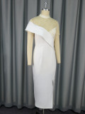 Round-Neck See-Through Lace Short-Sleeve formal Party Wedding & Bridesmaid Slit Dress
