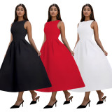 Fashionable women's Low Back retro sleeveless Backless A-line long dress