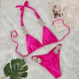 sexy solid color metal diamond bikini Two Pieces swimsuit