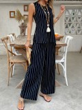 Spring Summer style striped vest wide-leg pants fashion two-piece Set