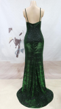 V-Neck Shiny Slit Evening Dress