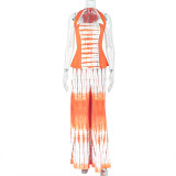 Loose and comfortable Low Back printed Halter Neck Slim Waist trendy two-piece skirt set Casual women's clothing