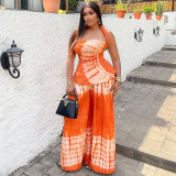 Loose and comfortable Low Back printed Halter Neck Slim Waist trendy two-piece skirt set Casual women's clothing