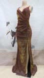V-Neck Shiny Slit Evening Dress