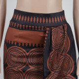 Women Printed Elastic Slit Bodycon Dress