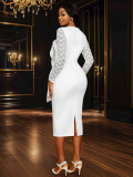 Long-Sleeved Lace Wedding Bow Party Dress