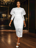 Lace Formal Party Puff-Sleeve Mid-Length Dress