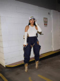 Fashion Irregular Hollow Patchwork Zipper Elastic Denim Jeans
