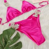 sexy solid color metal diamond bikini Two Pieces swimsuit