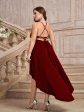Women Solid Suspender V-neck Backless Irregular Strap Dress