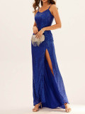 Spring and summer sling sequins slit trailing evening dress Formal Party sexy suspender dress
