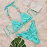 sexy solid color metal diamond bikini Two Pieces swimsuit