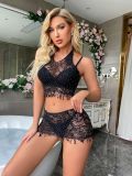 Beaded Sexy Lingerie Diamond Starry Mesh Temptation Two-Piece Skirt Set