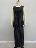 Spring Summer style striped vest wide-leg pants fashion two-piece Set