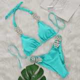 sexy solid color metal diamond bikini Two Pieces swimsuit