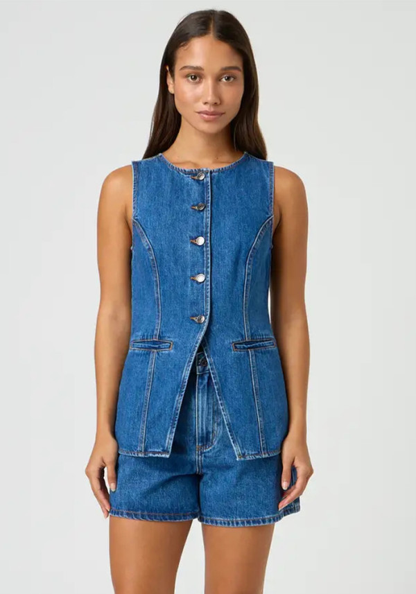 Spring Summer fashion sleeveless Slim Waist high waist loose Denim Shorts set