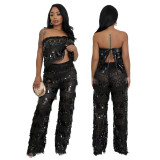 Strapless top loose trousers sexy two-piece Set for women