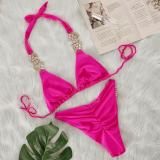 sexy solid color metal diamond bikini Two Pieces swimsuit
