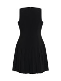 Spring Summer women's  solid color sleeveless Slim Waist pleated short dress