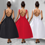 Fashionable women's Low Back retro sleeveless Backless A-line long dress