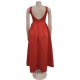 Fashionable women's Low Back retro sleeveless Backless A-line long dress