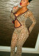 Fashion Slimming Sexy Patchwork Hollow Leopard Print Mesh See-Through Jumpsuit