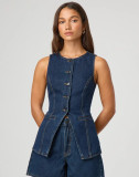 Spring Summer fashion sleeveless Slim Waist high waist loose Denim Shorts set