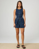 Spring Summer fashion sleeveless Slim Waist high waist loose Denim Shorts set