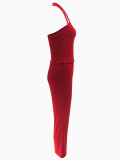 Women Summer Strapless Halter Neck Top and Solid Pants Two Piece Set